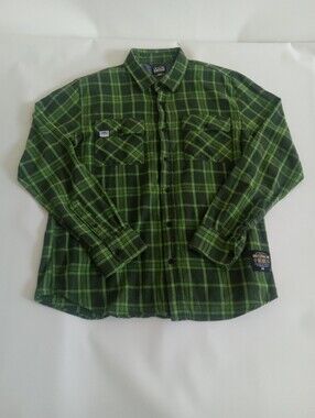Sub Pop Records Green Plaid Flannel Button Up Indie Grung Rock Sz Medium
